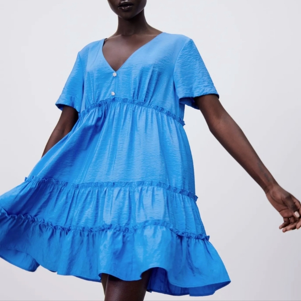 Zara Tiered Blue Dress M